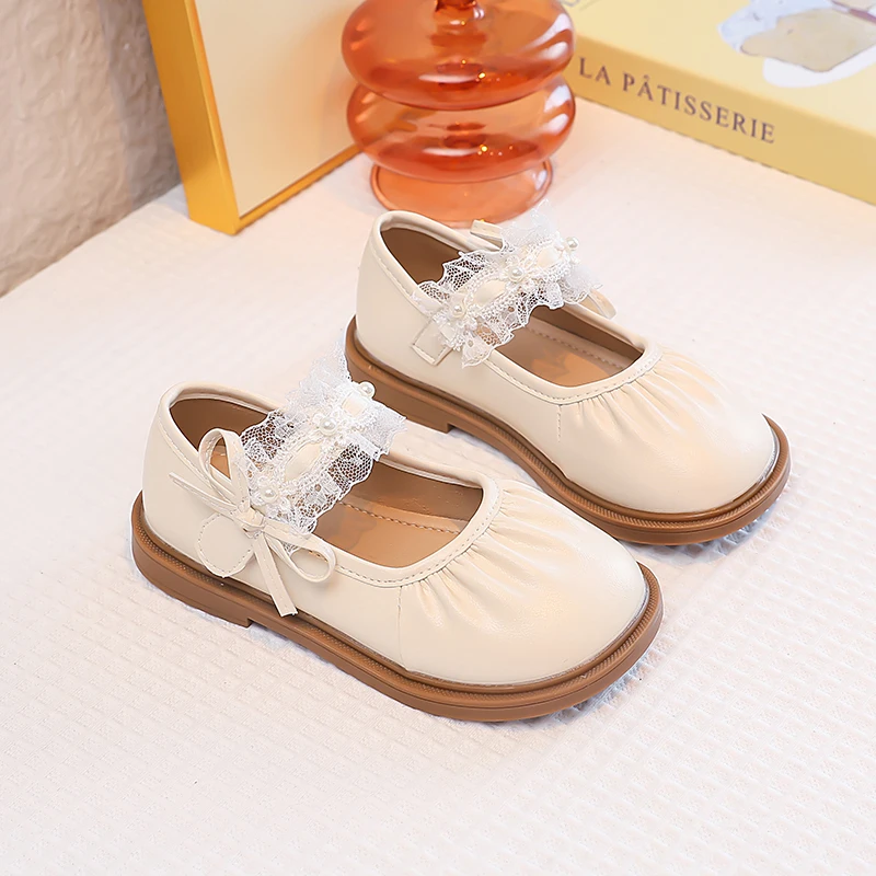 الفتيات الأميرة أداء أحذية الأطفال مطوي الدانتيل الزهور الحلو أحذية موضة أطفال أحذية من الجلد لحفل زفاف 2025 جديد #5