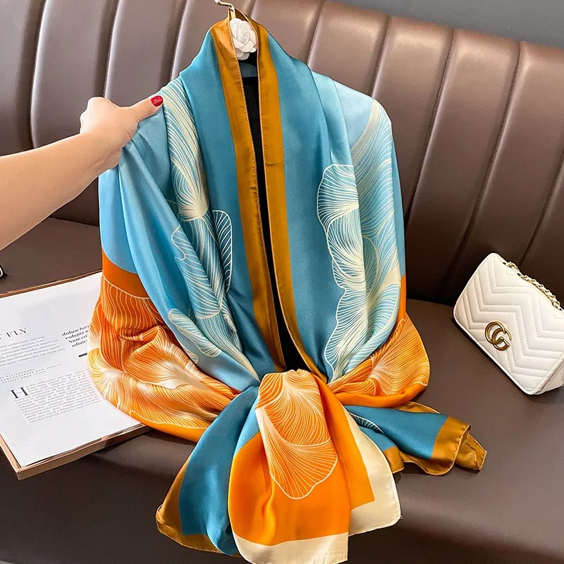 Spring and Autumn New Wave Point Fashion Simulation Silk Scarf Women's Thin Scarf Vacation Shawl Autumn and Winter Warm Scarf