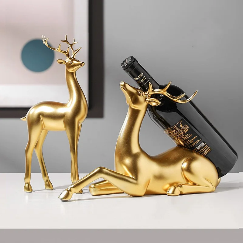 

European style golden deer wine rack room wine cabinet desktop decoration ornaments simulated animal light luxury resin c