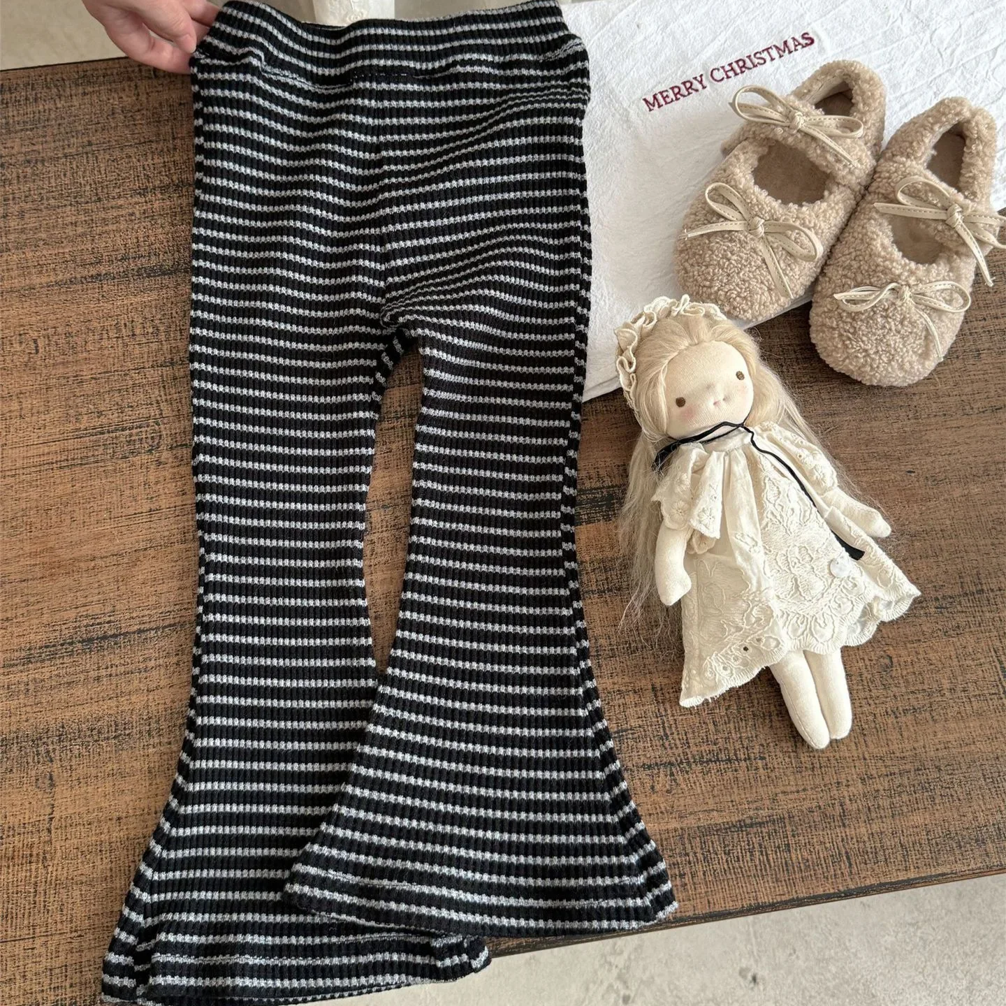 

Girl Pants 2025 Autumn New Children's Clothing Korean Style Girl Baby Fashionable Micro Stripe Leggings Casual Simple Daily