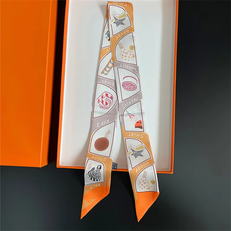 Fashion Skinny Silk Scarf for Women Fashion Hair Ribbons Headbands Bandana Female Bag Wrist Wrap Neckerchief Foulard Neck Ties