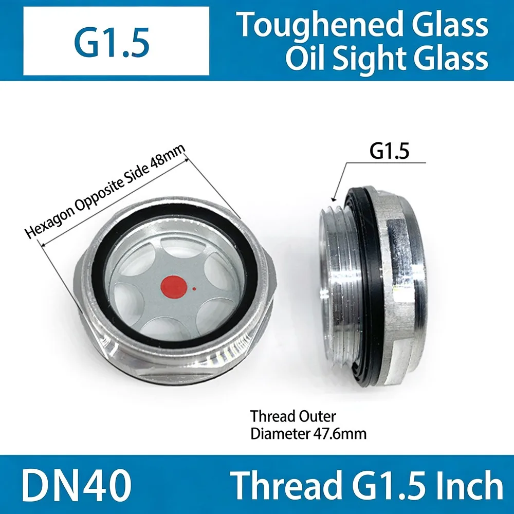 1Pcs G1/4 G3/8 G1/2 G3/4 Oil Sight Window G1 G1-1/4 G1-1/2 BSP NPT Male Thread Oil Level Sight Glass Tempered Glass Aluminum