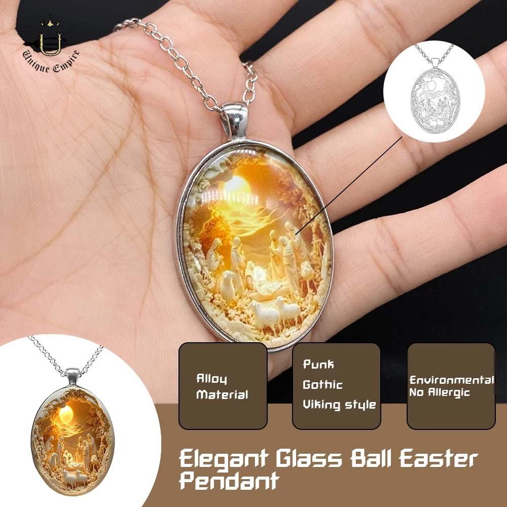 

Элегантный стеклянный шар, пасхальный кулон с модным очаровательным овальным ожерельем для мужчин и женщин, рождественский религиозный подарок для особых случаев
