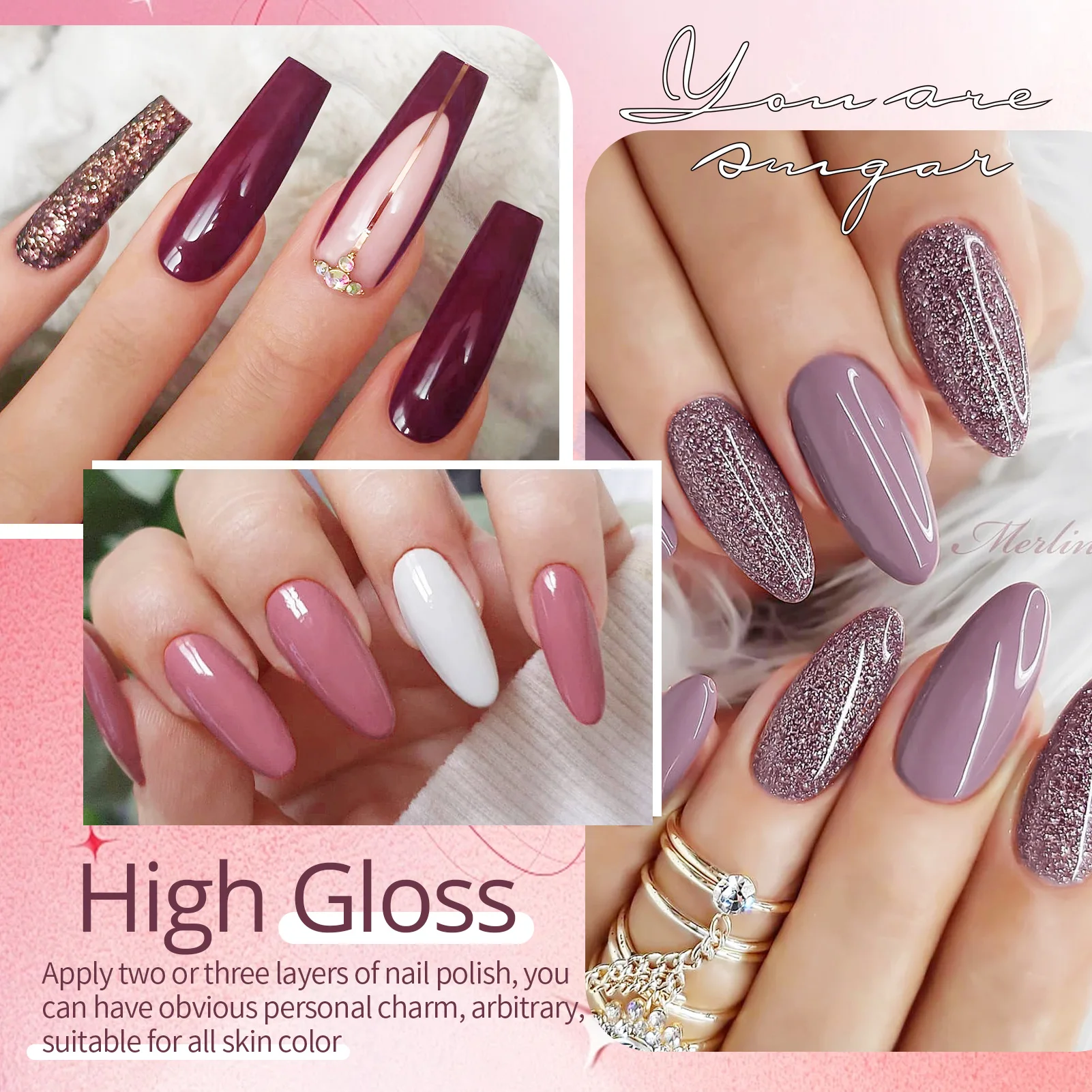 UR SUGAR 6 قطعة عارية الوردي هلام مسمار مجموعة طلاء الأظافر بريق ملون شبه دائم UV جل أطقم لتقوم بها بنفسك مسمار الفن اللوحة ورنيش مانيكير