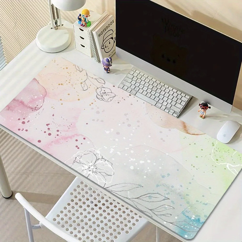 Großes Gaming-Mauspad, Aquarell-Blumen- und abstrakte Spritzmuster, Schreibtischunterlage, Büro-Mauspad, 900 x 400, Laptop-Zubehör, Spielmatte