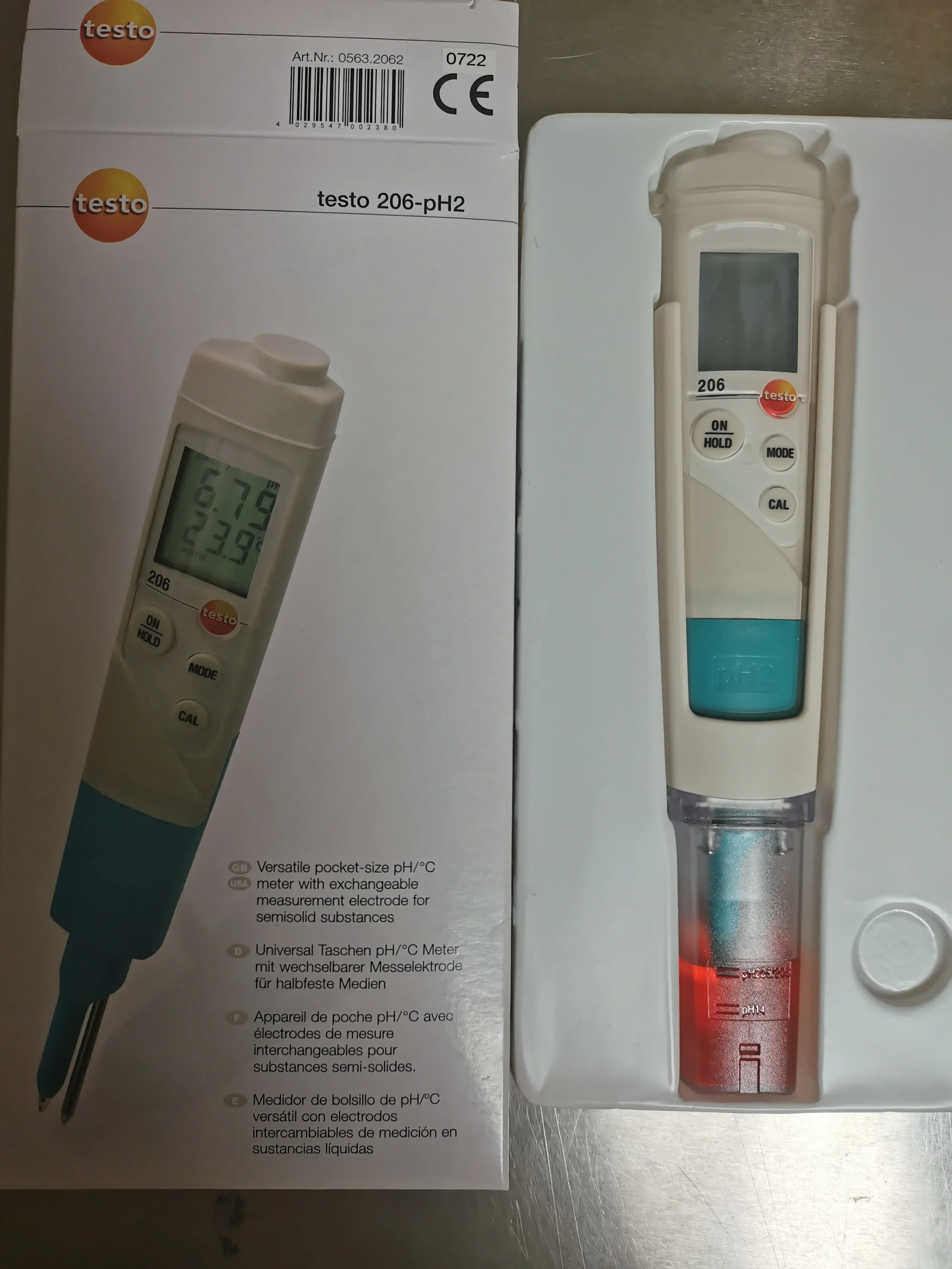 2025 testo 206-pH2 pocket size digital PH meter for semi-solid, cheese, fruit, pen type digital ph meter testo 0563 2062