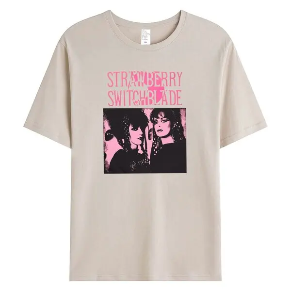 Strawberry Switchblade 80s Retro Music Classic Cotton Black T Shirt long or short sleeves