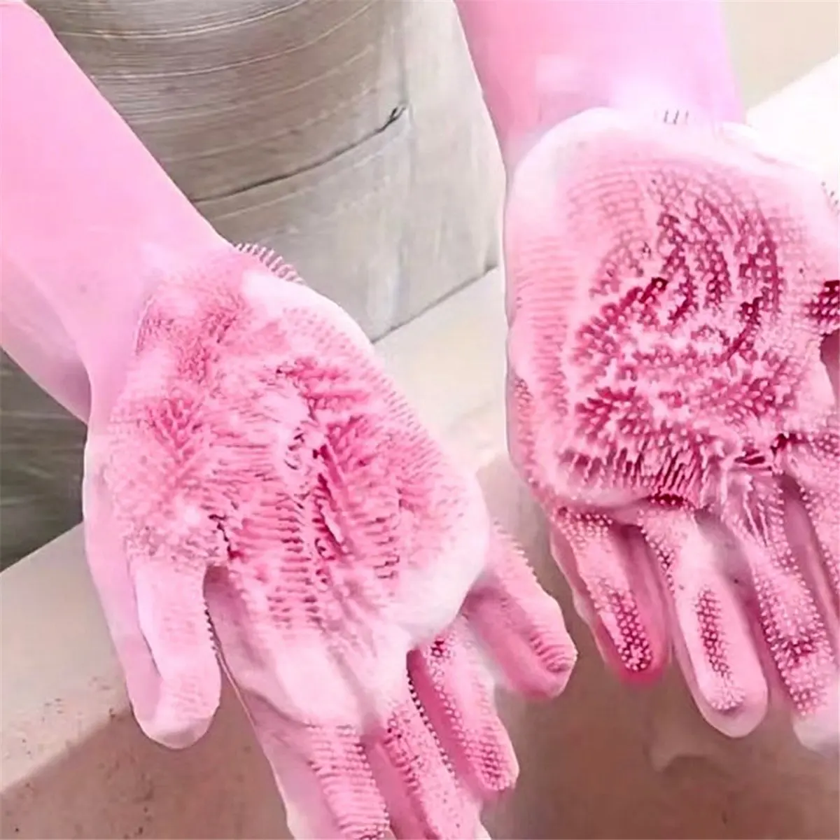 T32C New 10PCS Washing Cleaning Gloves Convex Point Silicone Multi Purpose Gloves for Pet Cleaning Kitchen Washing Tools Pink