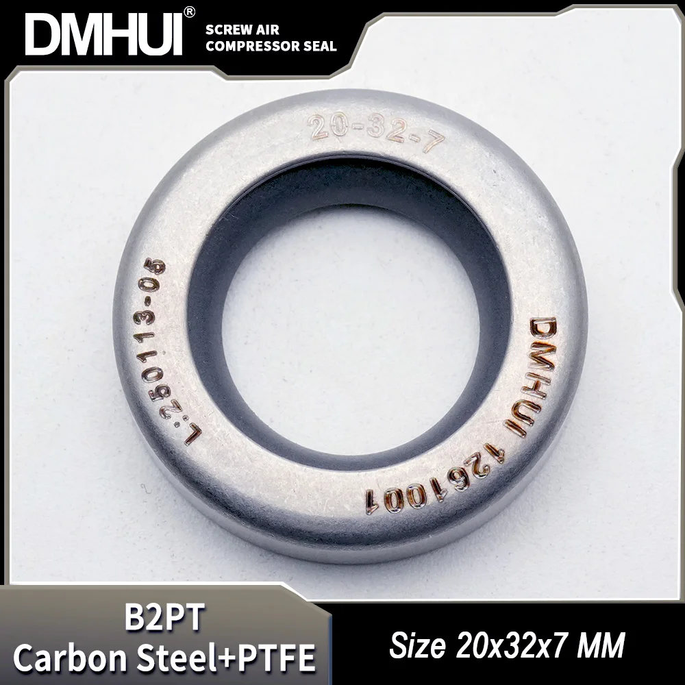

DMHUI Screw Air Compressor Shaft Seals 20x32x7mm B2PT Type - Stainless Steel + PTFE Rubber Single Lip Seal Ring 20-32-7