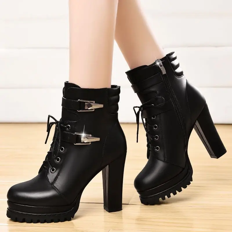 2022 new Ankle Boots Women Platform High Heels Female Side zipper Short Boot Casual Ladies velvet warm Rhinestone Botas Mujer