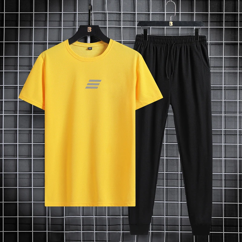 Spring/Summer Set Two Piece Slim Fit Short Sleeve Long Pants Set Casual Fashion Minimalist Sports Set