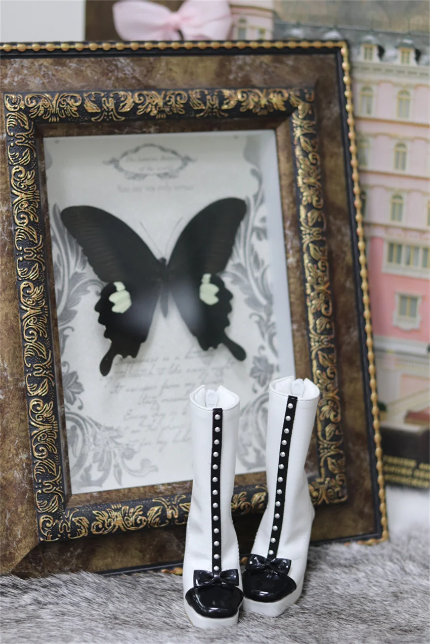 

Обувь BJD 1/3 Женская SD-кукла с черным бантом и сверлом, сапоги на высоком каблуке, аксессуары для шарнирных кукол