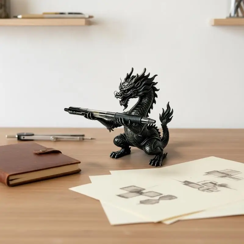 3D Printed Oriental Dragon Pen Holder - Vintage Mythical Pencil Cup & Creative Stationery Storage Organizer for Desk Decor