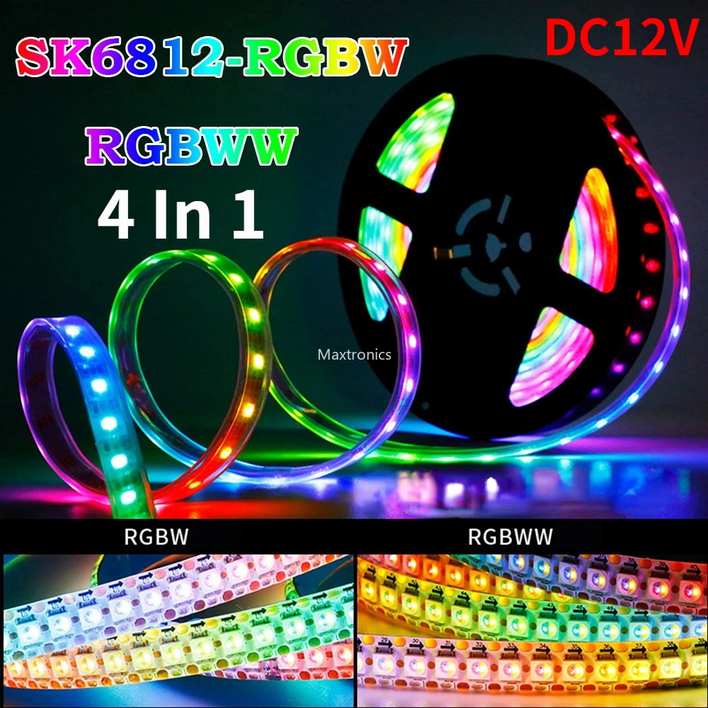 1-5M DC12V SK6812 4w1 inteligentna taśma Led RGBW/RGBWW programowanie jeden napęd IC 3 diody SMD5050 elastyczna taśma do lampy pikselowej