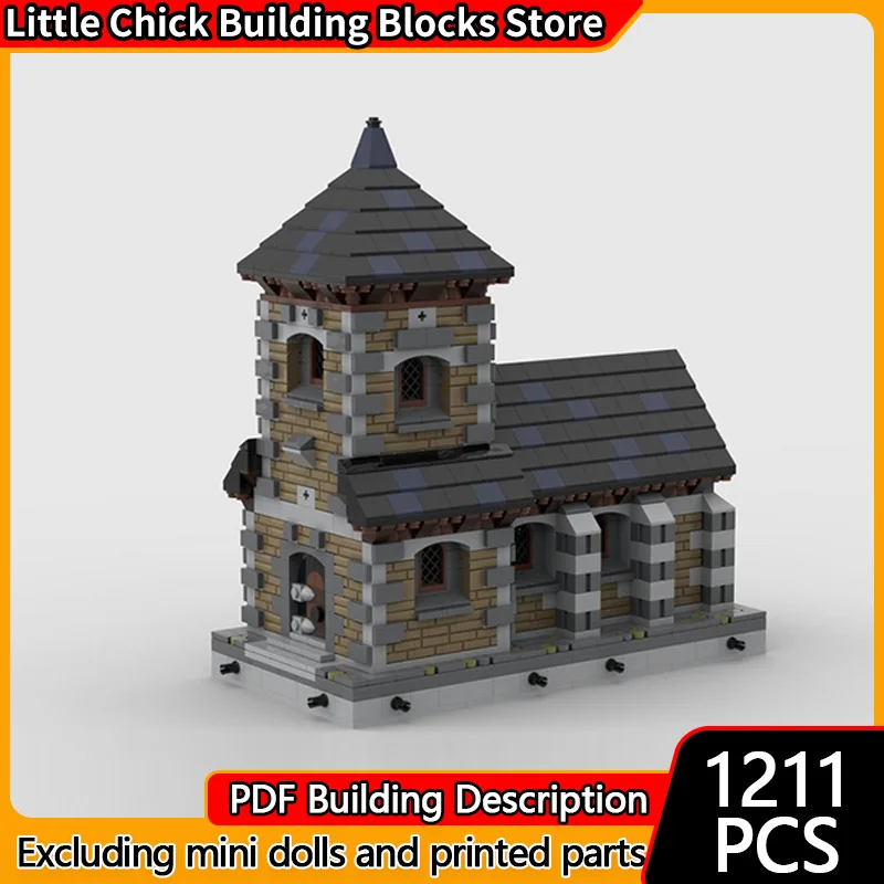 Castillo Medieval modelo MOC, bloques de construcción, arquitectura de capilla, tecnología Modular, regalos de vacaciones para niños, juguetes para montar, traje