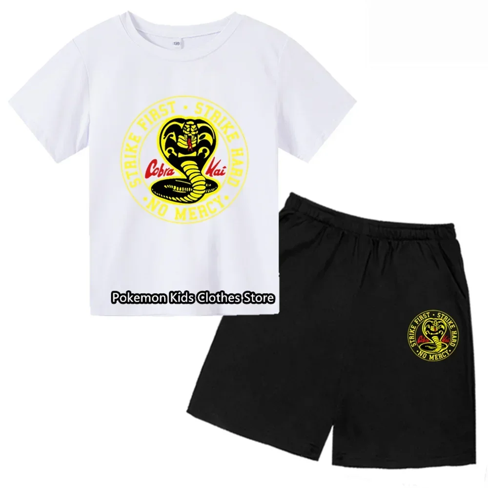 Boys Cobra Kai Tshirt Set Cartoon Anime Girls Clothes Kids Popular Harajuku T-shirt Children Summer Short Sleeve T Shirt Tops