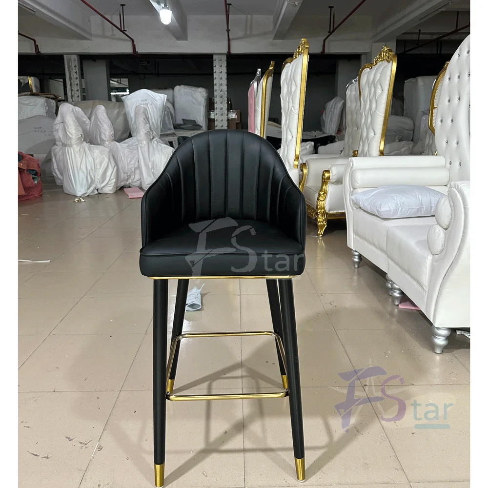 

2pcs High Back Black Elegant Wedding Wooden Frame Stainless Steel Stool Chair for Wedding