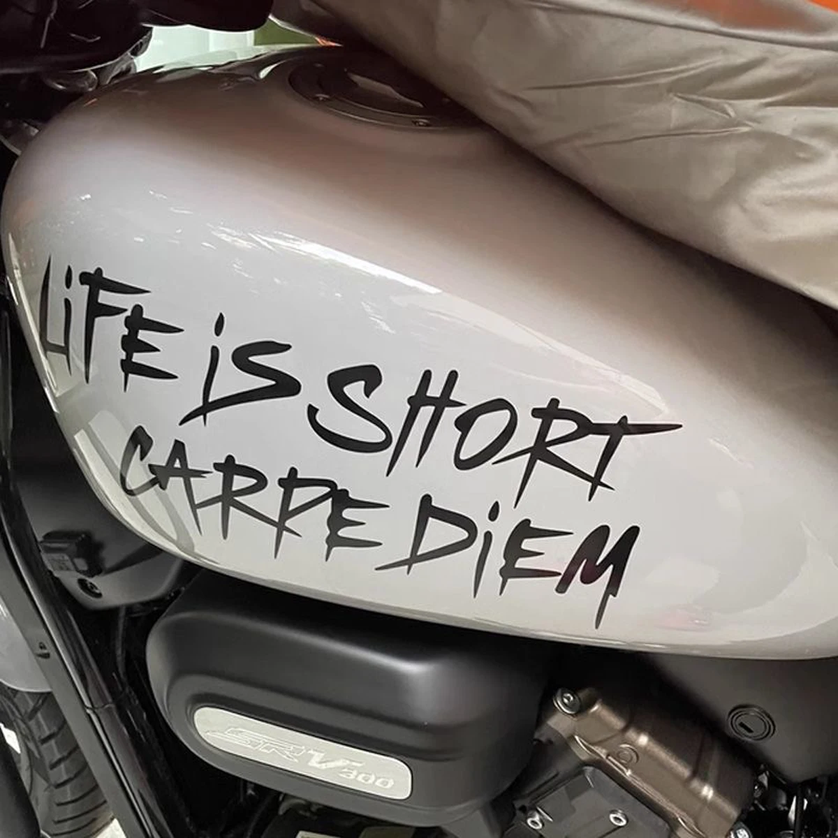 LIFE IS SHORT CARPE DIEM Text Car Stickers Decor Motorcycle Auto Body Windshield Fuel Tank Moto Helmet Decals Accessories