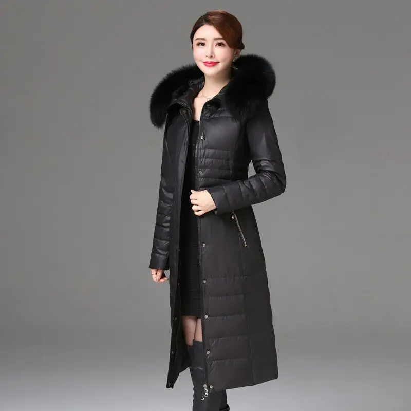 Over The Knee Long Down Jacket Women Winter Parka Super Hot Coat Fur Collar Hooded Slim Down Coat Warm Snowsuit Luxury Outerwear