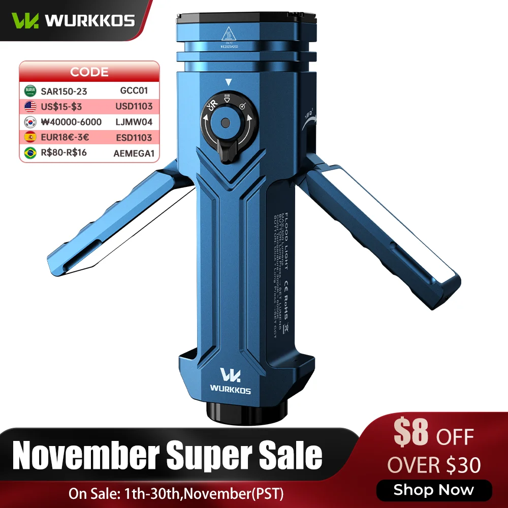 Wurkkos HD02 PRO SFT70 2.0 Flashlight 3200LM Dual Rotating Side Lights 21700 Battery 5 Lighting Modes Add Red Light IPX6 Type-C