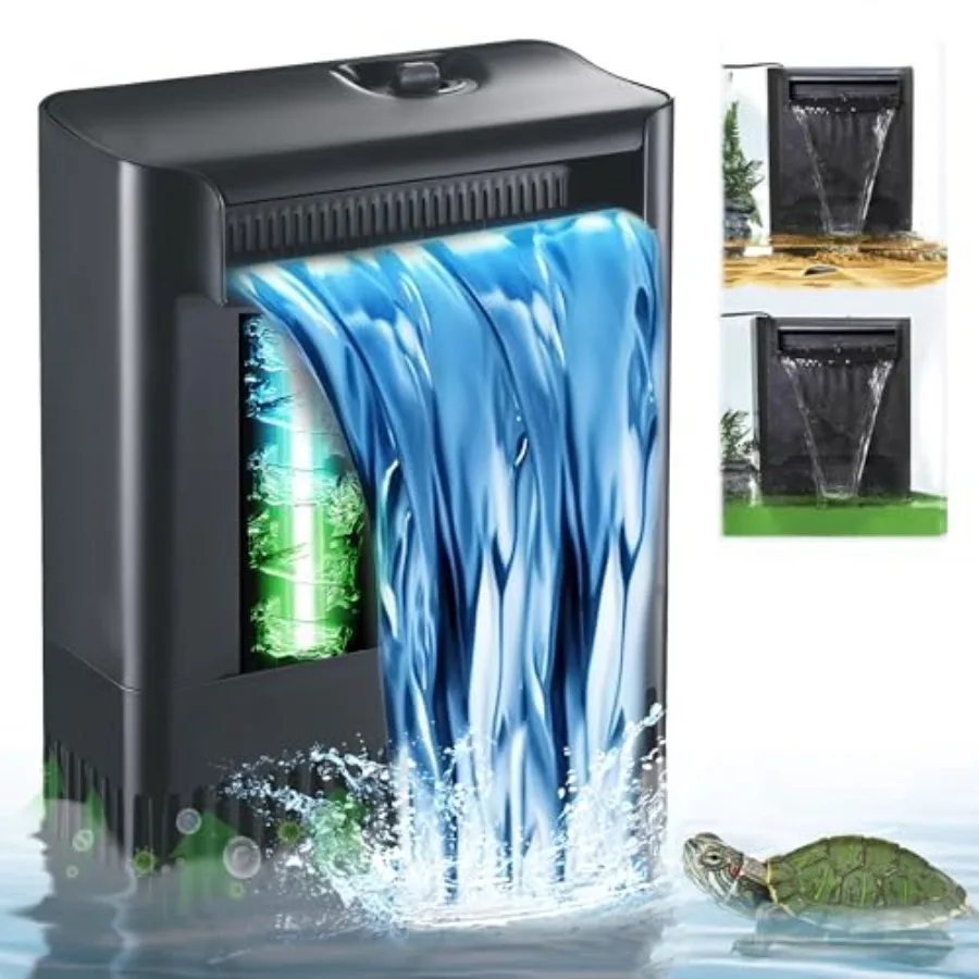 

Turtle Tank Filter w/ U-V Light for Large 40-150 Gal Tank 4-Stage Flow Adjustable Low Water Level Internal Deodorization Green