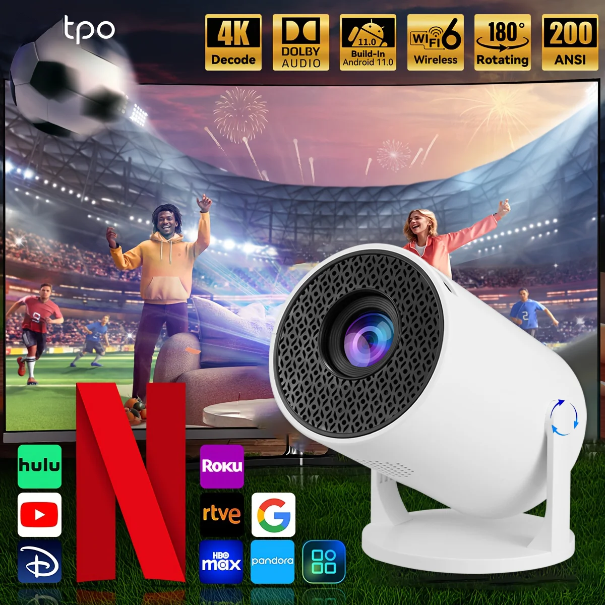 Projecteur magnétique 4K 1080P HD HY300 Cube Pro M5, cinéma extérieur Portable Android pour iPhone IOS maison Bluetooth TV jeu film