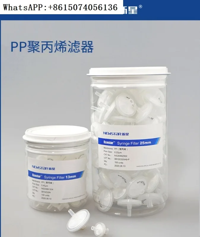 New Star Needle Filter Polypropylene PP Needle Filter Diameter 13/25mm Aperture 0.22/0.45um Disposable Filter Head