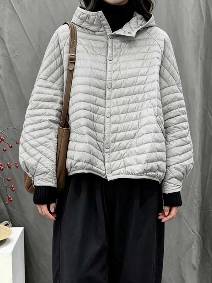 Ultra-Lightweight Padded Jacket Hooded Batwing Sleeve Trendy Design Autumn Winter New Style Women's Coat Warm Cotton Fill