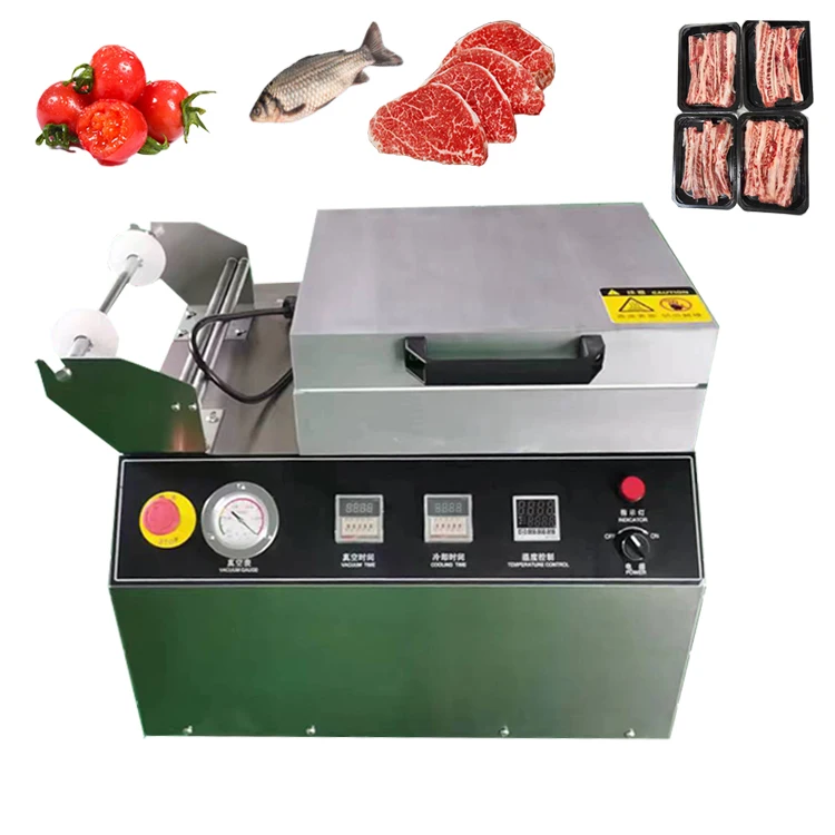 Professional Small Manual Fish Vacuum Tray Sealing Machine/ Fresh Meat Prepared Meal Skin Vacuum Sealing Machine Customize