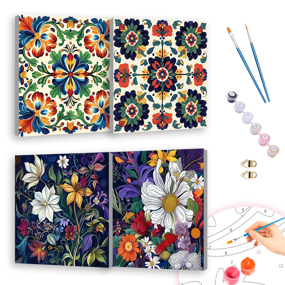 

RUOPOTY 20x20cm With Frame Painting By Numbers For Beginner Drawing Flowers Totem Oil Canvas Arts Crafts Paint Wall Art Picture