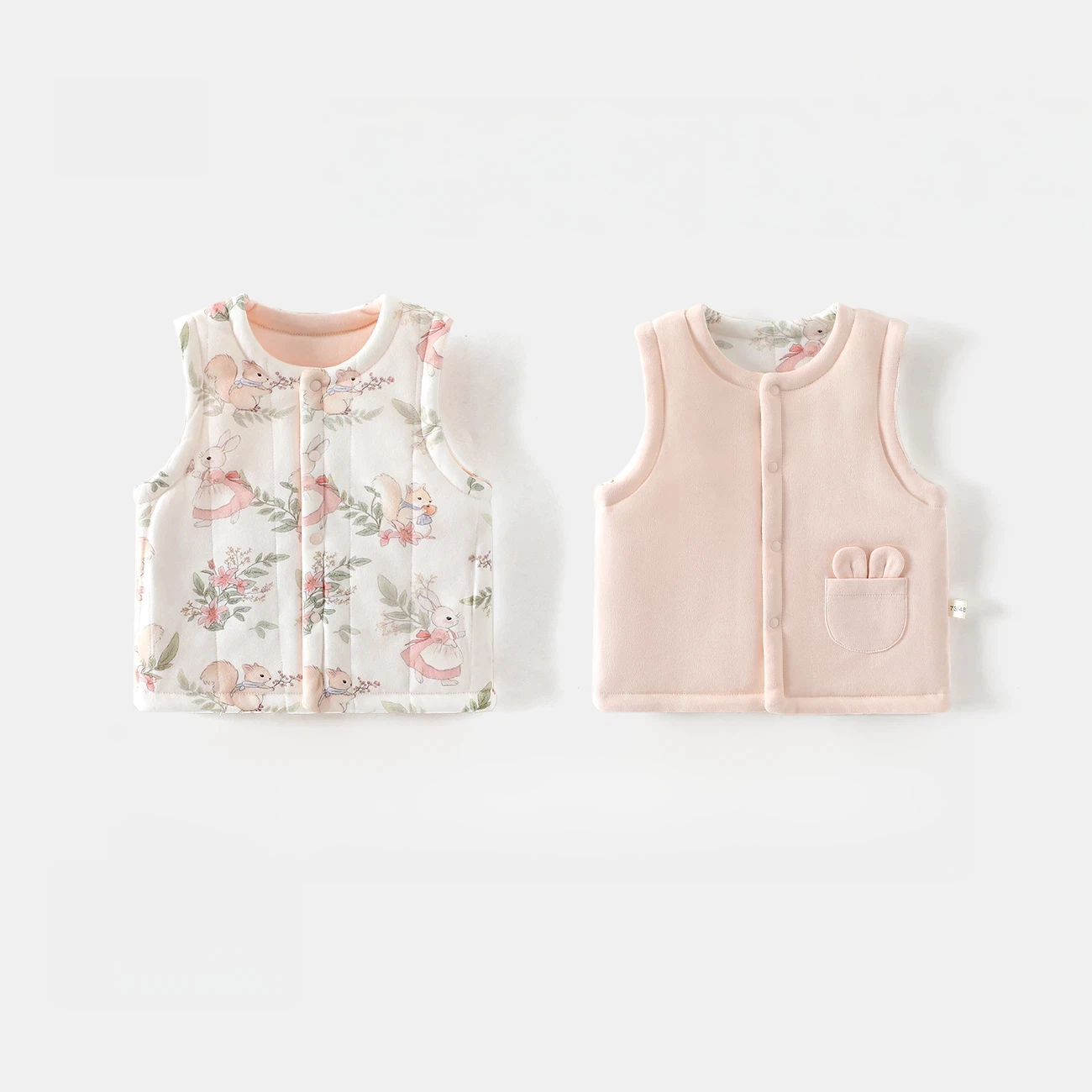 Baby Double-Sided Quilted Cotton Vest for Autumn and Winter, 120g Pure Cotton, Warm Outerwear Vest for Babies, Can Be Worn as an Inner Layer