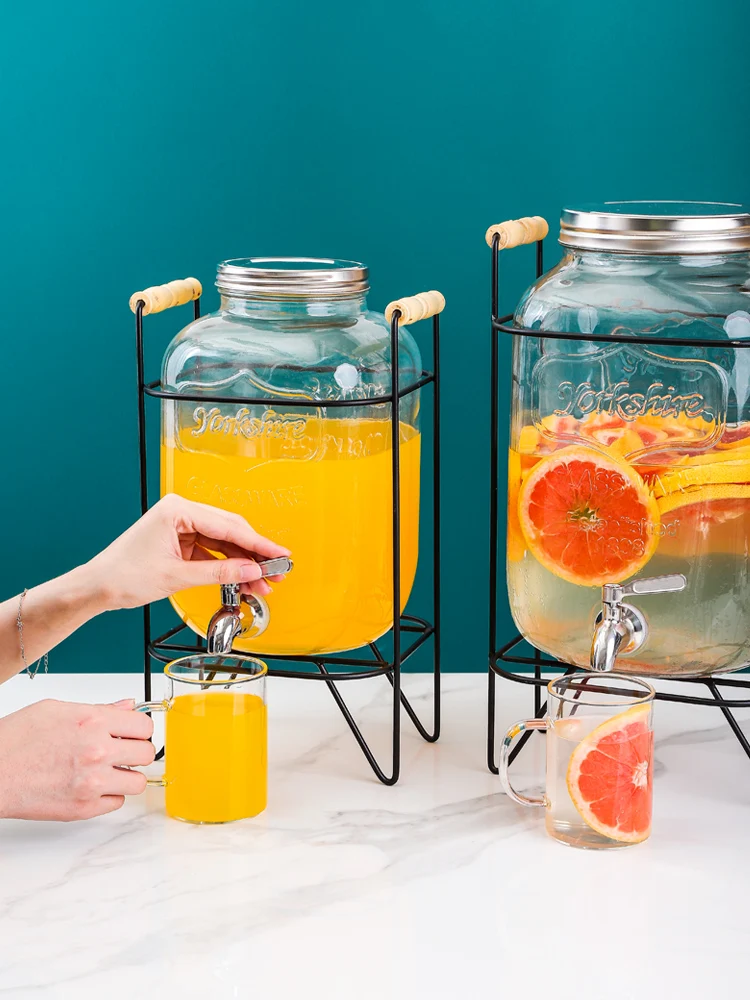 Glass juice bucket with faucet, commercial Western food hotel self-service beverage bucket, orange juice beverage machine