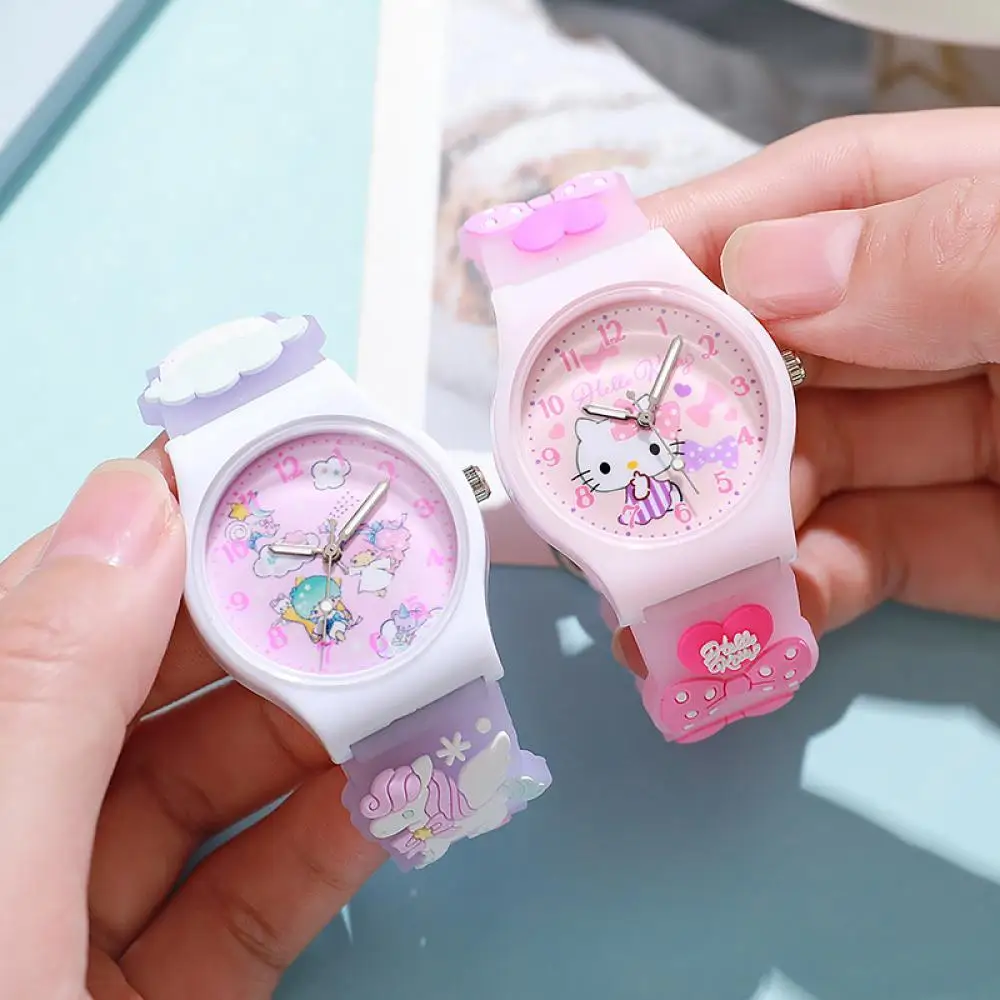 산리오 3D 패턴 어린이 손목 시계, 시나모로 헬로 키티, 방수 쿼츠 시계, 쿠로미 만화 실리카 젤 시계 밴드, 어린이 선물