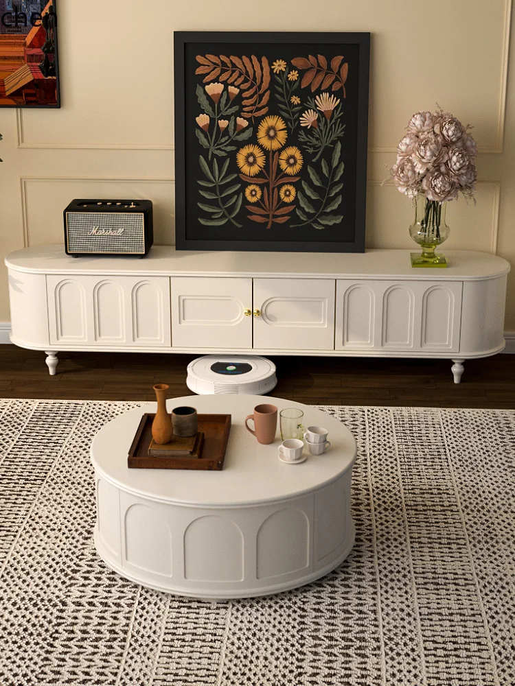ZML Small Coffee Table Solid Wood Vintage Style Creative Mid-century Living Room Home Round Coffee Table