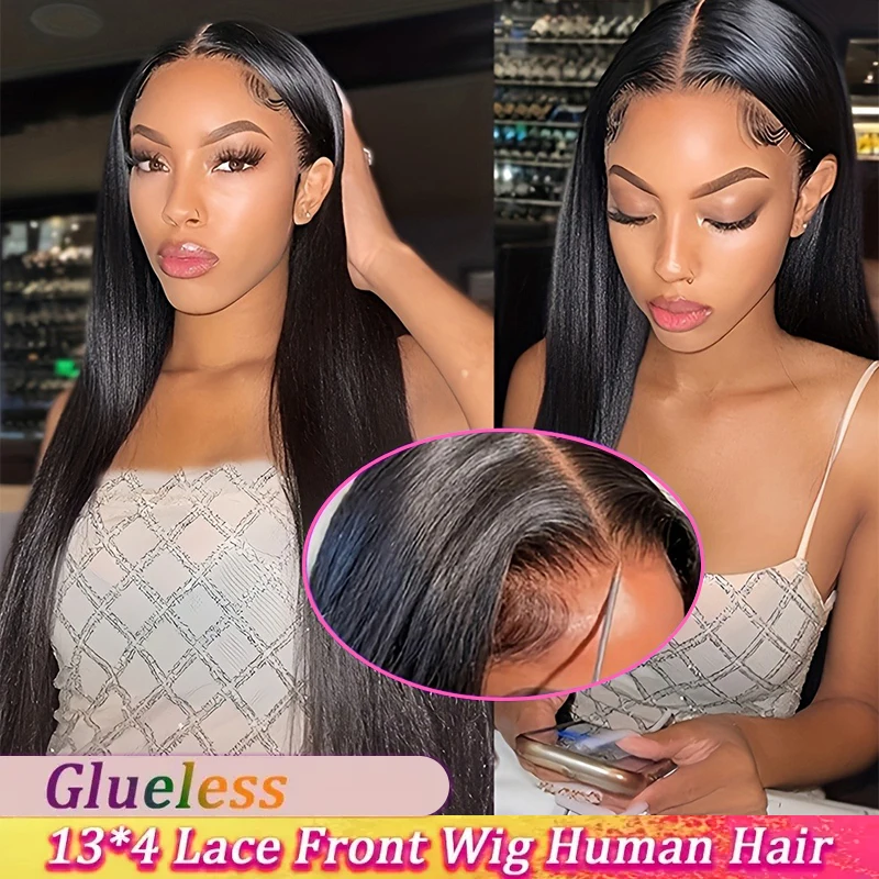 Peruka z włosów naturalnych 13x4 HD Lace Glueless, gotowa do założenia, bez kleju, bez konieczności ćwiczeń, oddychająca, naturalnie wyglądająca, założenie w 3 sekundy.