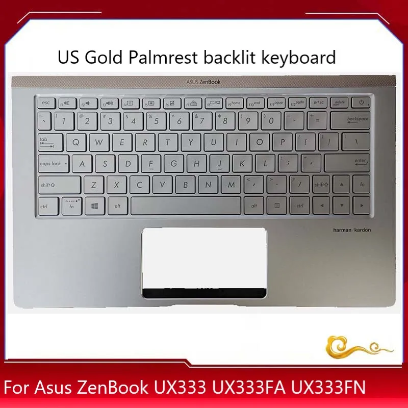 New/org for Asus UX333 UX333FA UX333FN Palmrest backlit US keyboard 90NB0JV4-R31US0 Gold