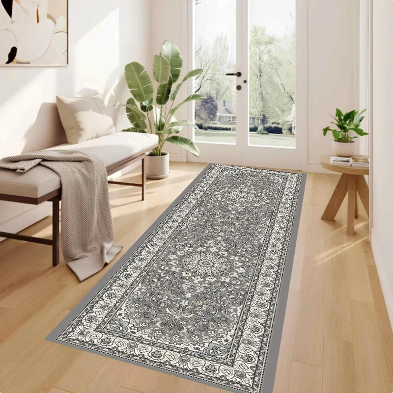 2D Lotus Pond Koi Fish Pebbles Runner Rug Chinese Style Corridor Floor Mat