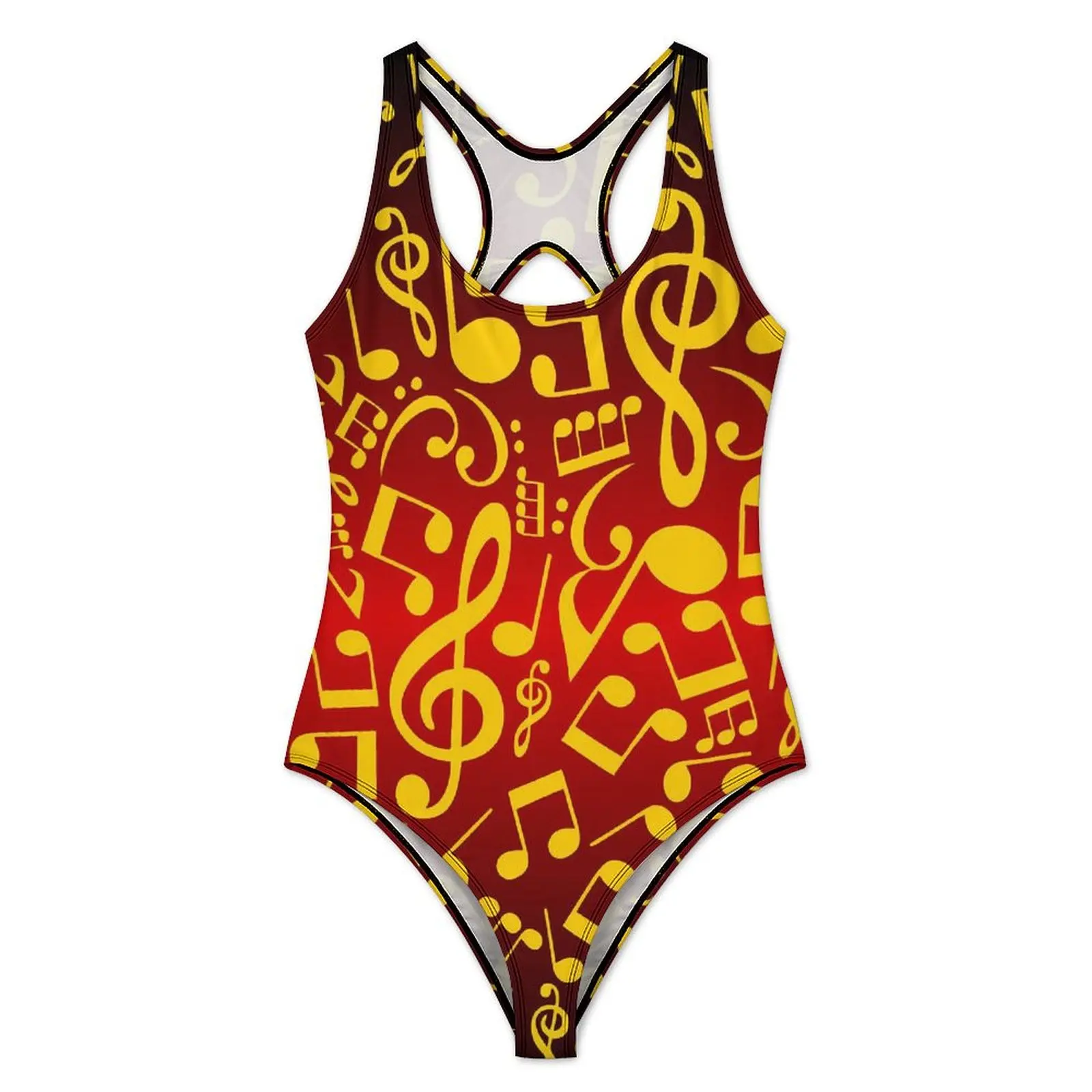 ملاحظات الموسيقى ملابس السباحة الأحمر والذهبي رفع ملابس السباحة قطعة واحدة اللياقة البدنية Monokini ارتداءها نمط مثير بحر حجم كبير