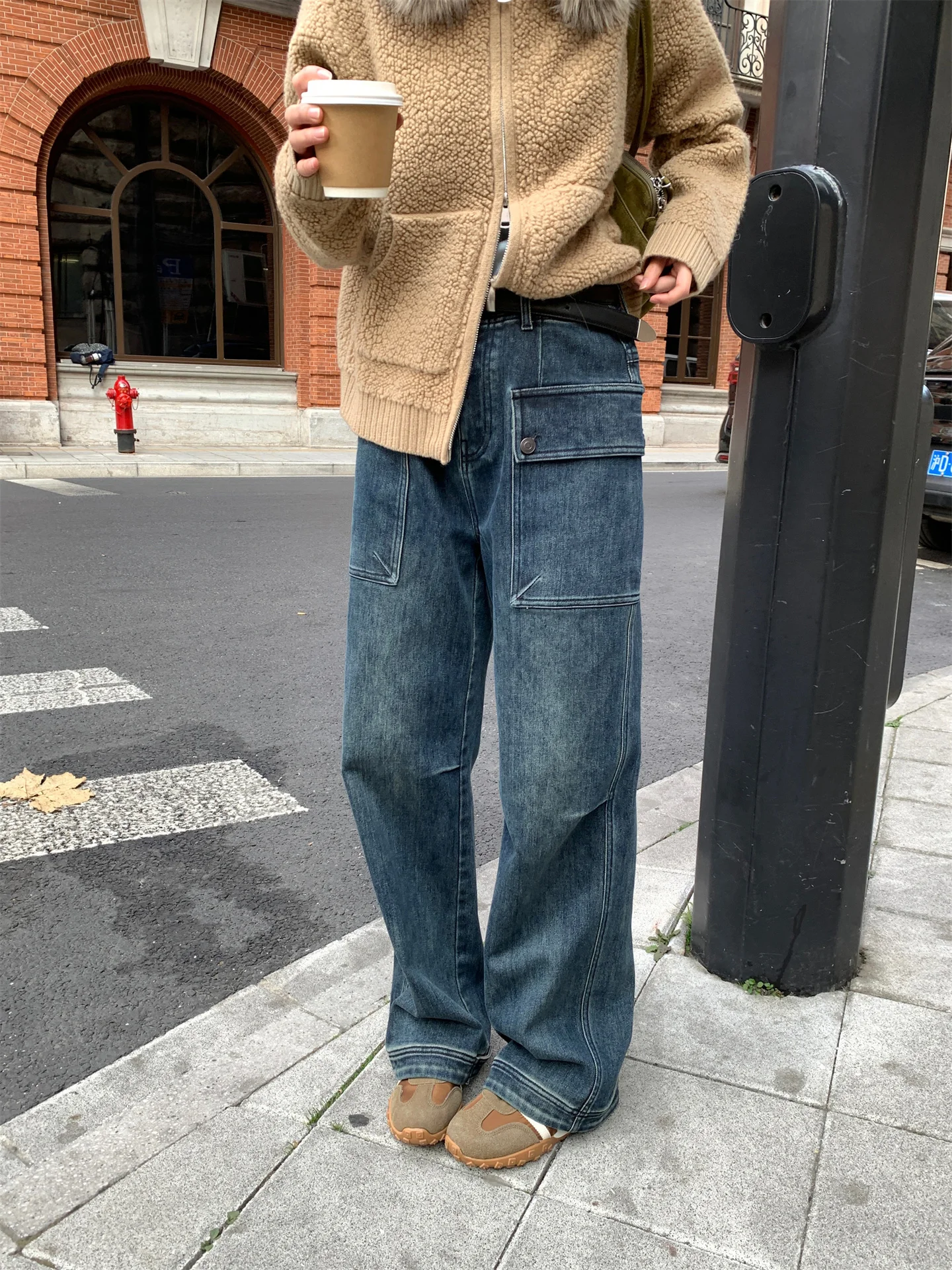 

Ретро джинсовые брюки с флисовой подкладкой, прямые, широкие, с высокой талией, для работы, женские, осенне-зимние