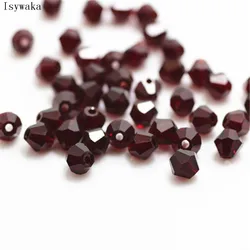 Isywaka Dark Red Color 100pcs 4mm Bicone Austria Crystal Beads charm Glass Beads Loose Spacer Bead for DIY Jewelry Making