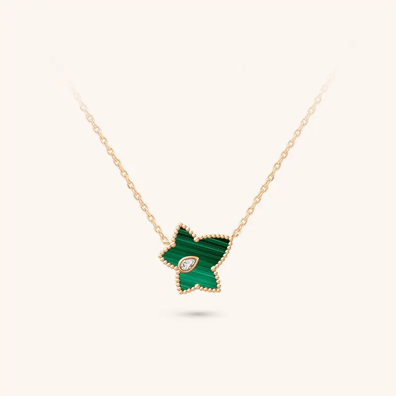 2022 New Spring Ivy Maple Leaf Pendant Necklace for Women Girls Natural Stone Rhinestone Butterfly Necklace Elegant Jewelry Gift