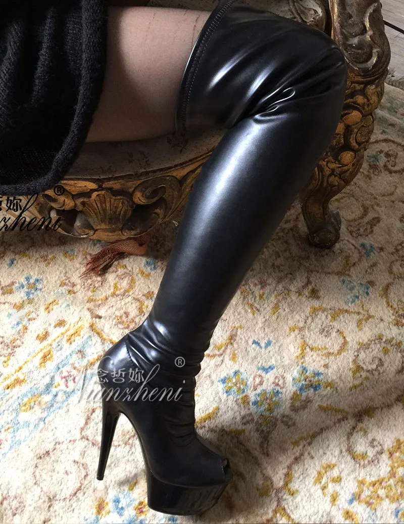 

Peep Toe 6Inch Exotic Dancer Over The Knee Boots 15cm Sexy Fetish Gothic Black Strip Pole Dance Platform Women Big Size Catwalk