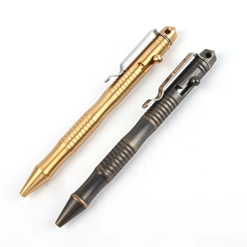 High Quality Brass Portable Bolt Switch Ball Point Writing Pen Self-Defense Tactical Pen For Outdoor Camp EDC Tool Gift Box