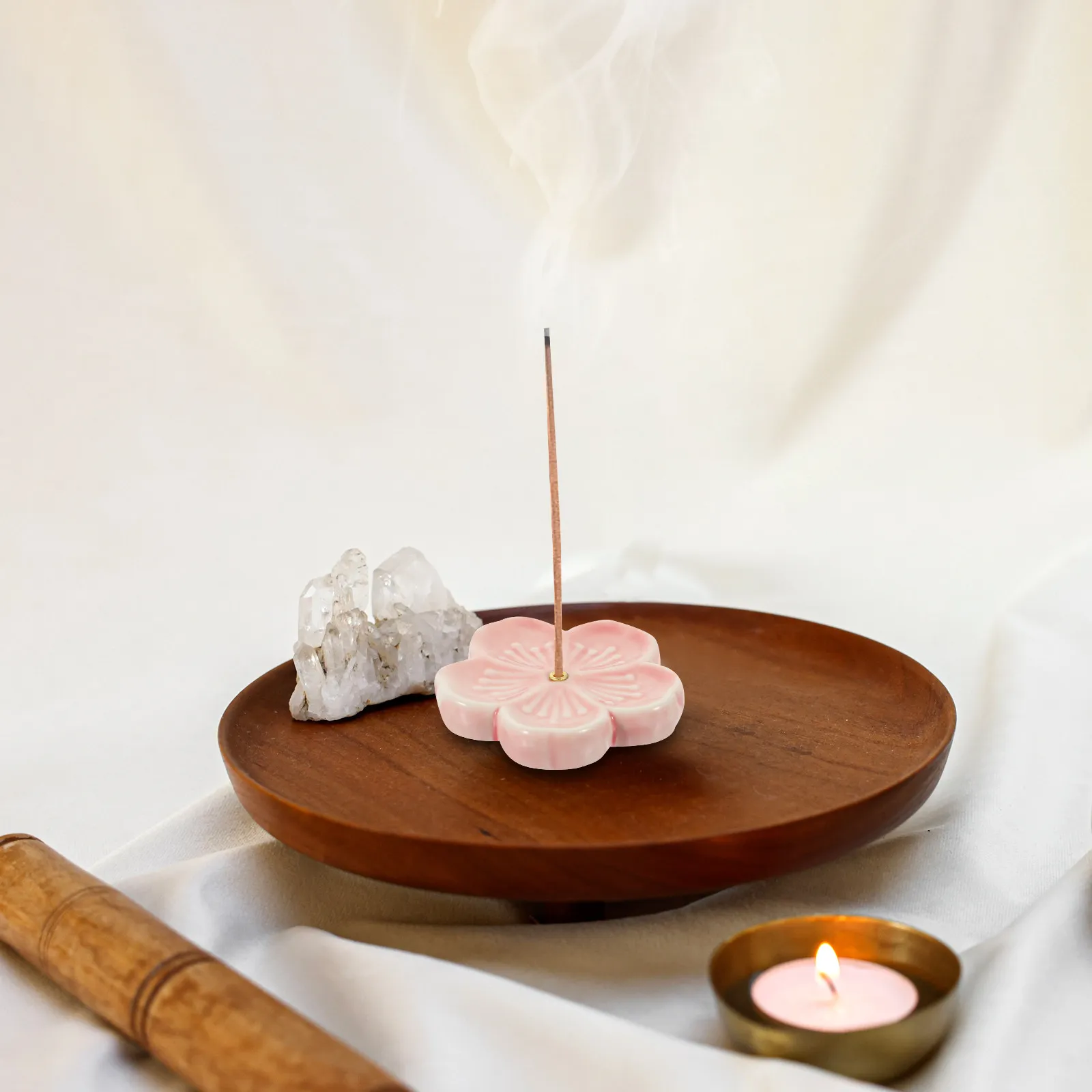 2Pcs Delicate Ceramic Incense Burner Flower Style Decorative Incense Tray Aroma Diffuser for Yoga Room Bathroom Hotel Decor