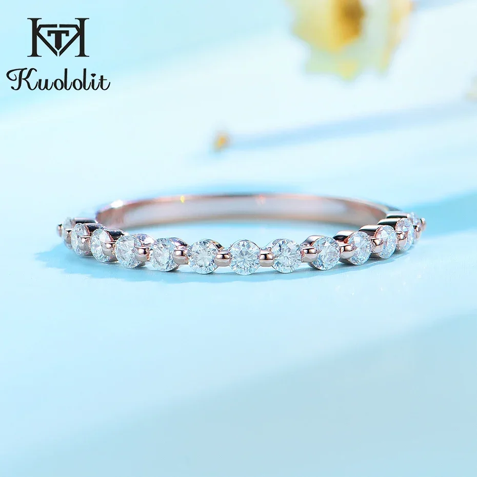 Kuololit Moissanite Ring 585 14K 10K 18K Rose Gold Half Eternity Bubble Rings for Women Jewelry Wedding Diamond Engagement Band