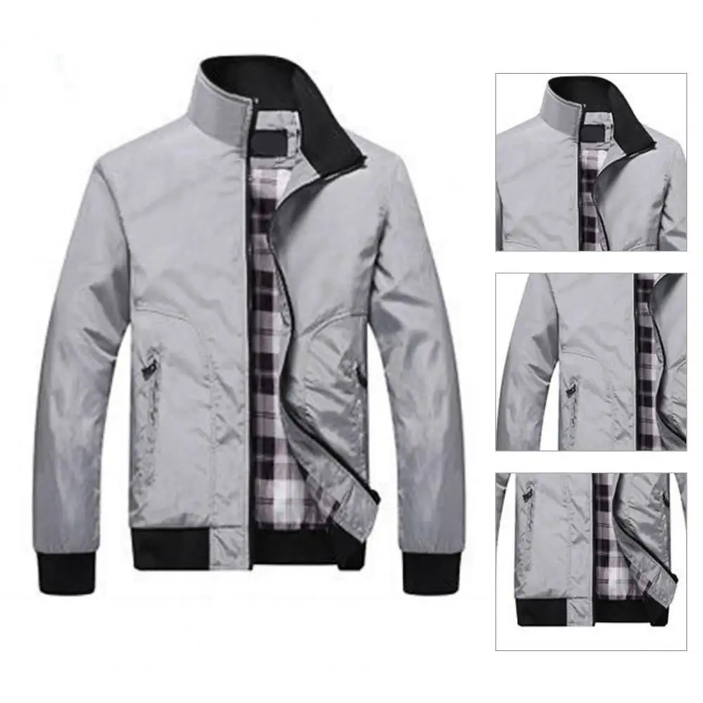 Fabulous Men Jacket All Match Casual Pockets Elastic Cuff Spring Jacket  Spring Coat Stand Collar