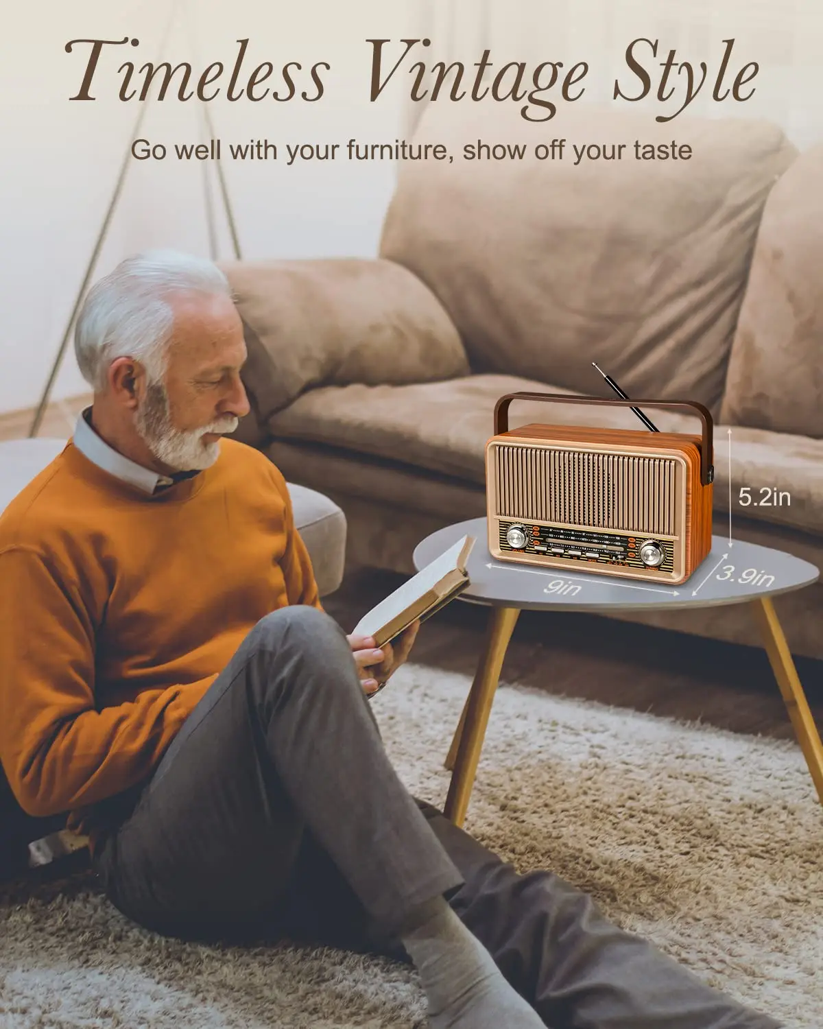 PRUNUS J120 Classic Vintage Retro Style AM/FM/SW Radio with Bluetooth 5.0 Speaker Wood radios 1800mAh rechargeable battery