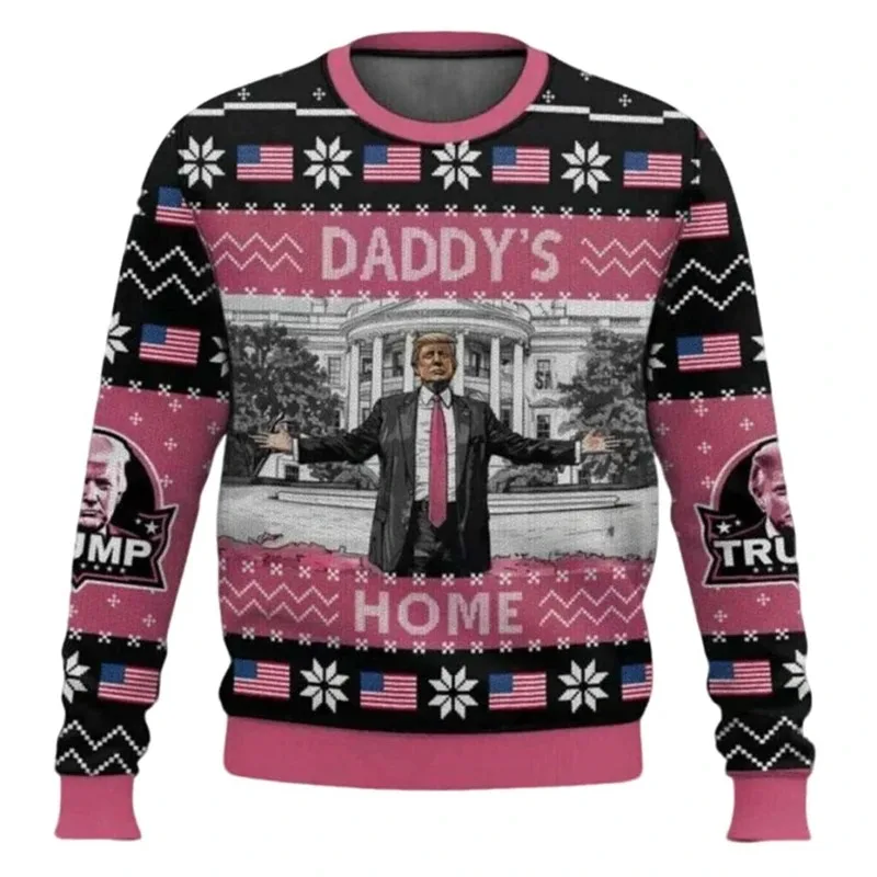 

2024 Donald Trump Christmas Ugly Sweater Men Women Crewneck Pullover Top 3d Funny Printed Red Hat Pattern Xmas Fashion Sweaters