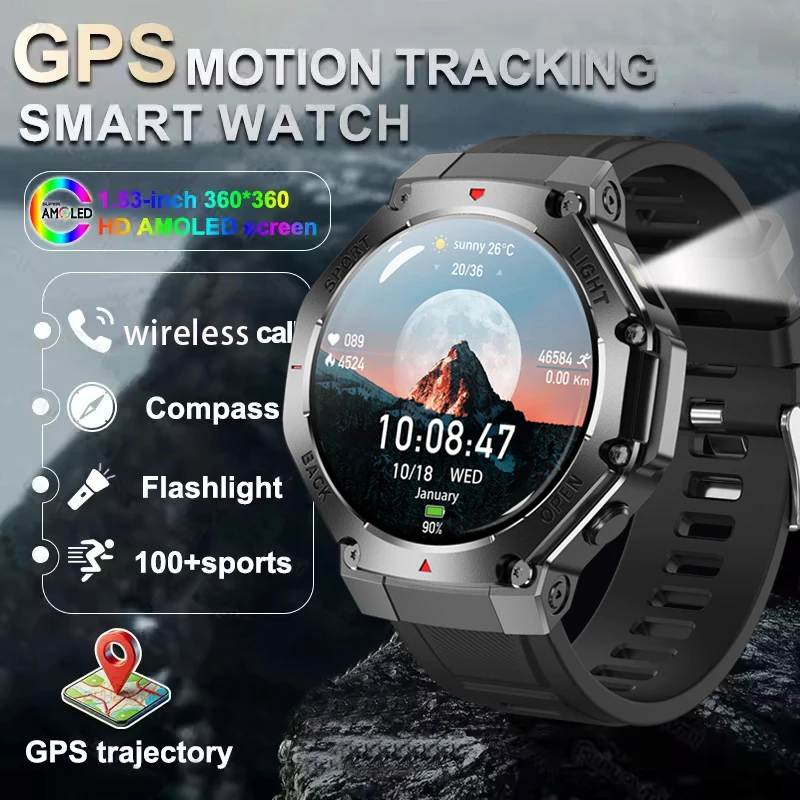 

New TR3MAX Band GPS Military Smart Watch Men Wireless Call 400mAh Battery Flashlight GPS Compass Sports Smartwatch For HUAWEI