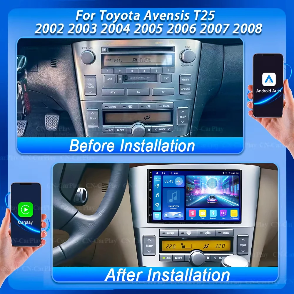 7Inch Wireless Carplay 5G For Toyota Avensis T25 2002 2003 2004 2005 2006 2007 2008 GPS Navigation Car Radio Multimedia Player view 2